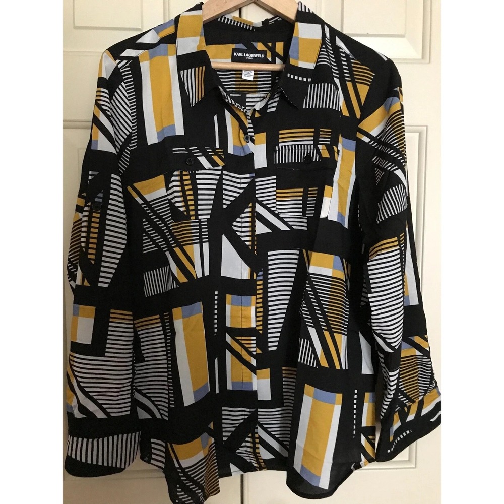 Iconic KARL LAGERFELD PARIS Beautiful Women's Asymmetric Geometrical Shirt XL